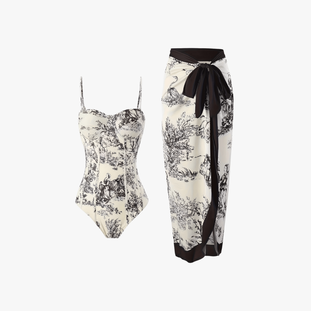 Mason | Women’s 2 - Piece Swimwear Set – Printed Corset Swimsuit & Wrap Skirt - Mason Luxor Men Fashion