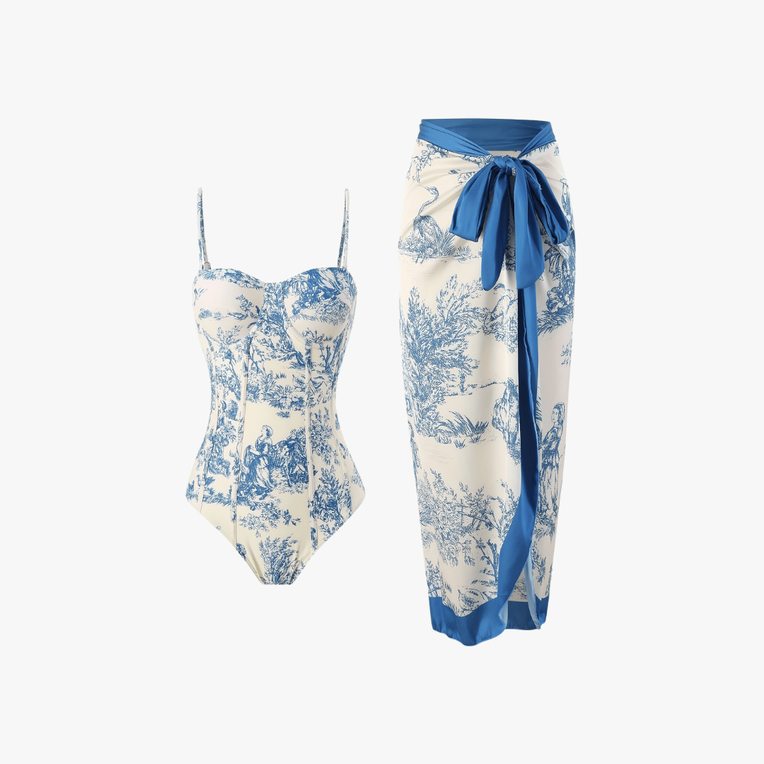 Mason | Women’s 2 - Piece Swimwear Set – Printed Corset Swimsuit & Wrap Skirt - Mason Luxor Men Fashion
