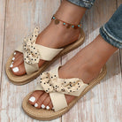 Mason | Women’s Bow Knot Summer Sandals – Slip - On Flat Slides with Woven Sole - Mason Luxor Men Fashion