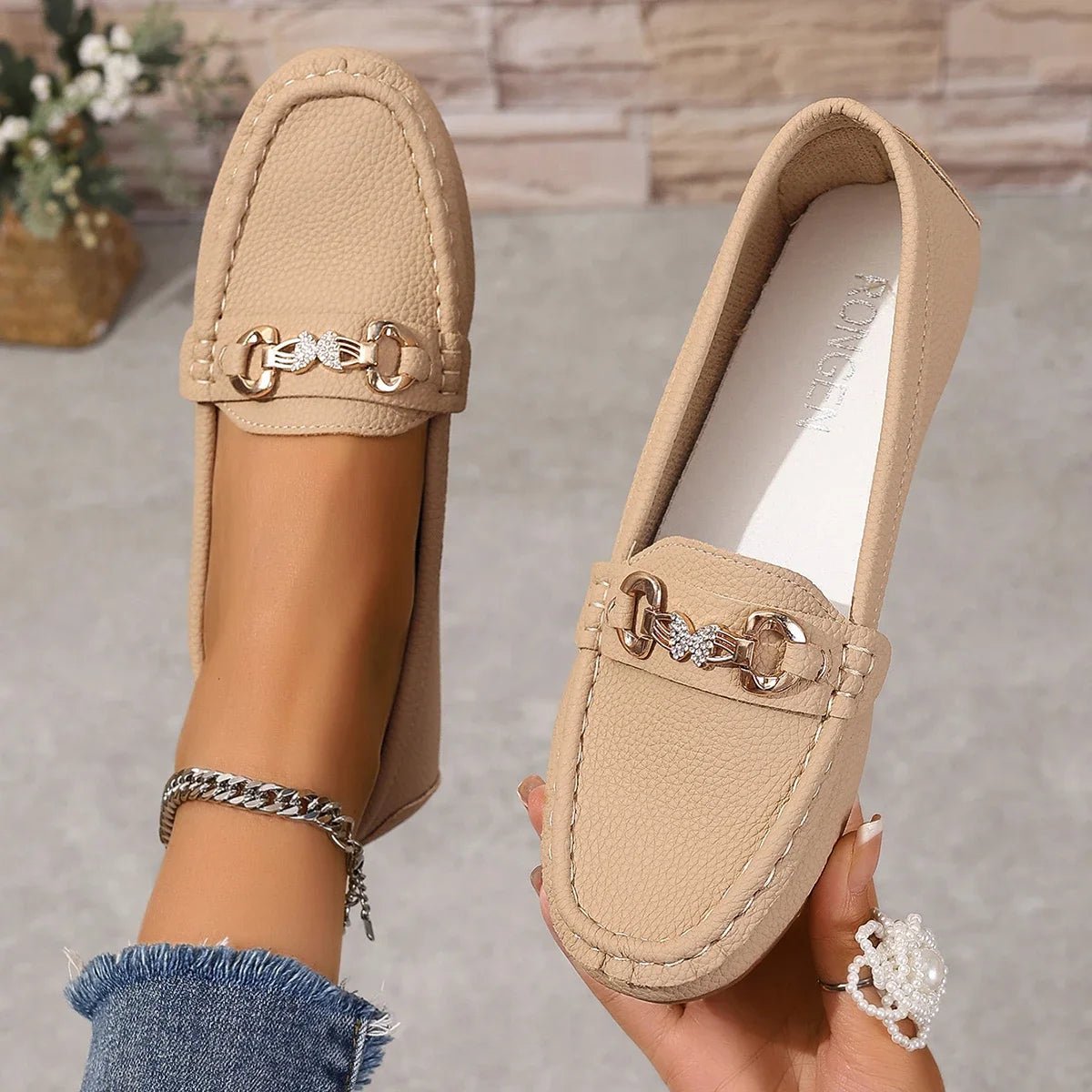 Mason | Women's Classic Slip - On Loafers – Flat Comfort Moccasins with Gold Chain Detai - Mason Luxor Men Fashion