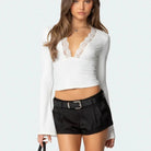 Mason | Women’s Deep V - Neck Lace Patchwork Long Sleeve Top – Slim Fit Casual Blouse - Mason Luxor