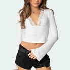 Mason | Women’s Deep V - Neck Lace Patchwork Long Sleeve Top – Slim Fit Casual Blouse - Mason Luxor