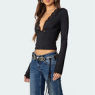 Mason | Women’s Deep V - Neck Lace Patchwork Long Sleeve Top – Slim Fit Casual Blouse - Mason Luxor