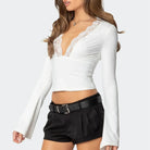 Mason | Women’s Deep V - Neck Lace Patchwork Long Sleeve Top – Slim Fit Casual Blouse - Mason Luxor