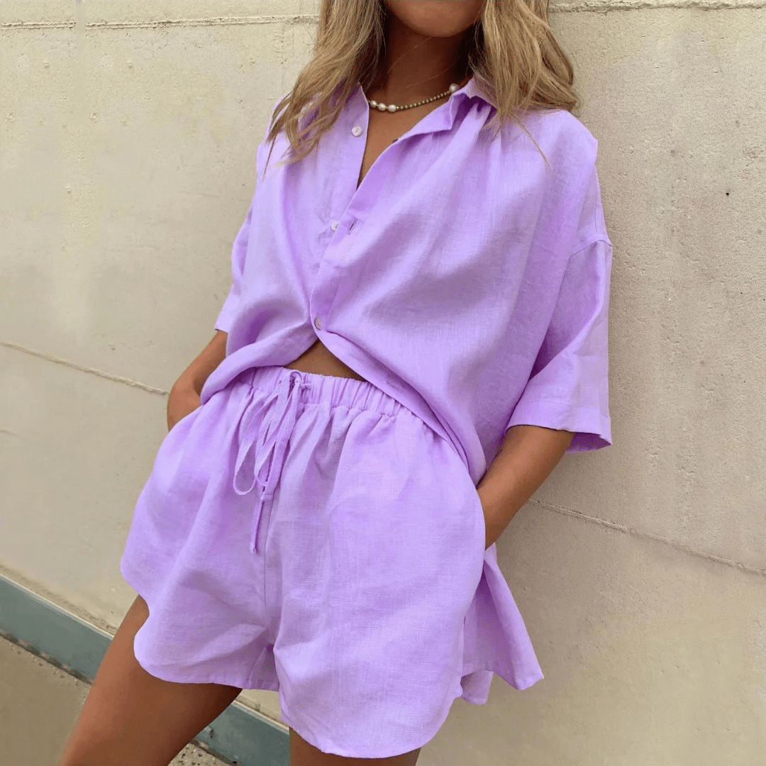 Mason | Women’s Linen 2 - Piece Set – Button Down Shirt & Drawstring Shorts - Mason Luxor Men Fashion
