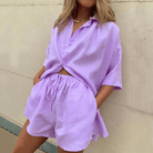 Mason | Women’s Linen 2 - Piece Set – Button Down Shirt & Drawstring Shorts - Mason Luxor Men Fashion