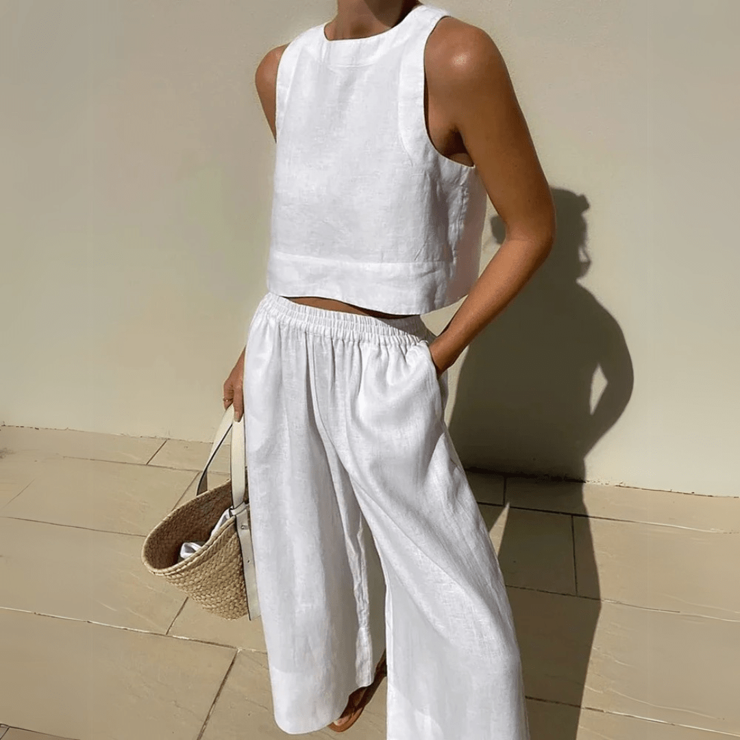 Mason | Women’s Linen Co - Ord Set – Sleeveless Crop Top & Wide - Leg Trousers - Mason Luxor Men Fashion