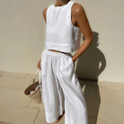 Mason | Women’s Linen Co - Ord Set – Sleeveless Crop Top & Wide - Leg Trousers - Mason Luxor Men Fashion