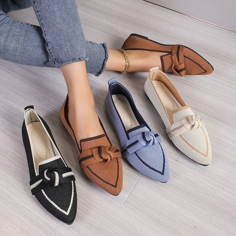 Mason | Women's Pointed Toe Knit Loafers – Slip - On Flats with Contrast Trim & Knot Detail - Mason Luxor Men Fashion