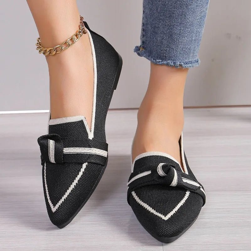 Mason | Women's Pointed Toe Knit Loafers – Slip - On Flats with Contrast Trim & Knot Detail - Mason Luxor Men Fashion