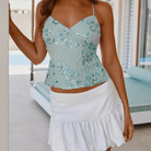 Mason | Women’s Sequin Crop Top – V - Neck Backless Cami with Criss - Cross Straps - Mason Luxor Men Fashion