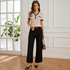 Mason | Women's Slim Fit Knit V - Neck Top – Short Sleeve Button Detail Blouse - Mason Luxor Men Fashion