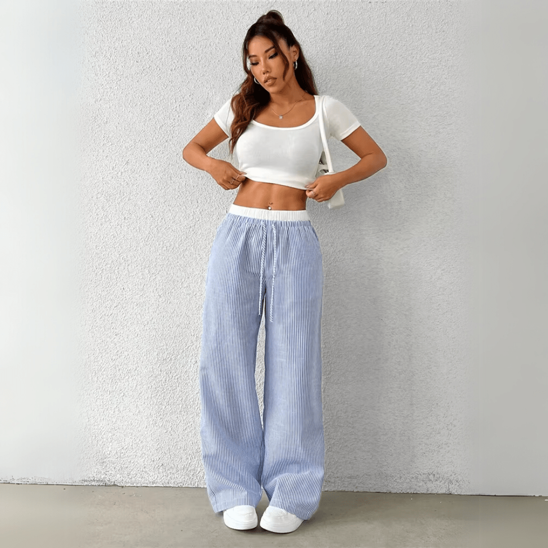 Mason | Women’s Striped Wide Leg Trousers – Lightweight Summer Fit - Mason Luxor Men Fashion