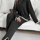 Mason | Women's Tracksuitst Color Block Long Sleeve Knit Sweater Top and Wide Leg Pants - Mason Luxor Men Fashion