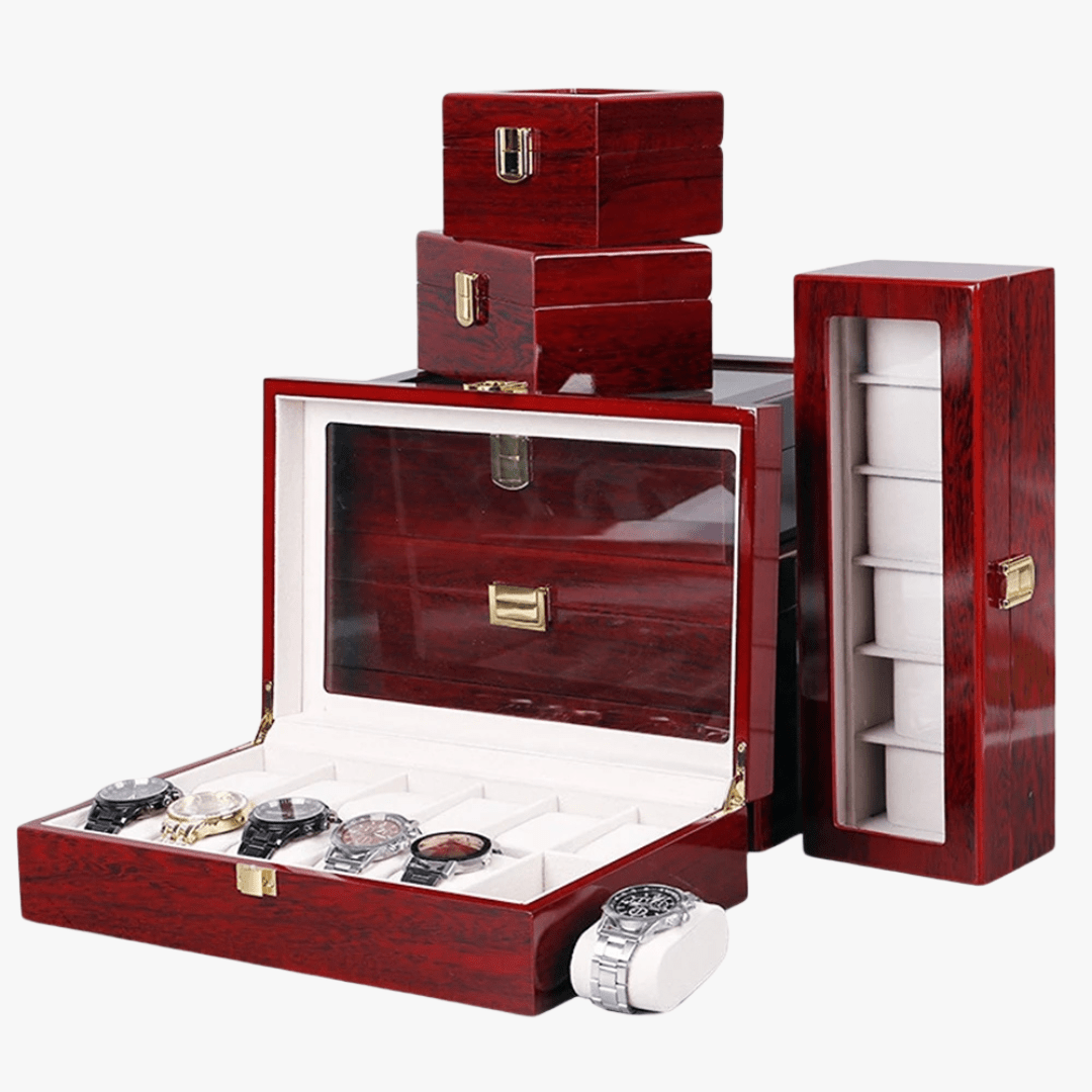 Mason | Wooden Watch Display Box – Glass Lid Organizer (1–12 Slots) - Mason Luxor Men Fashion