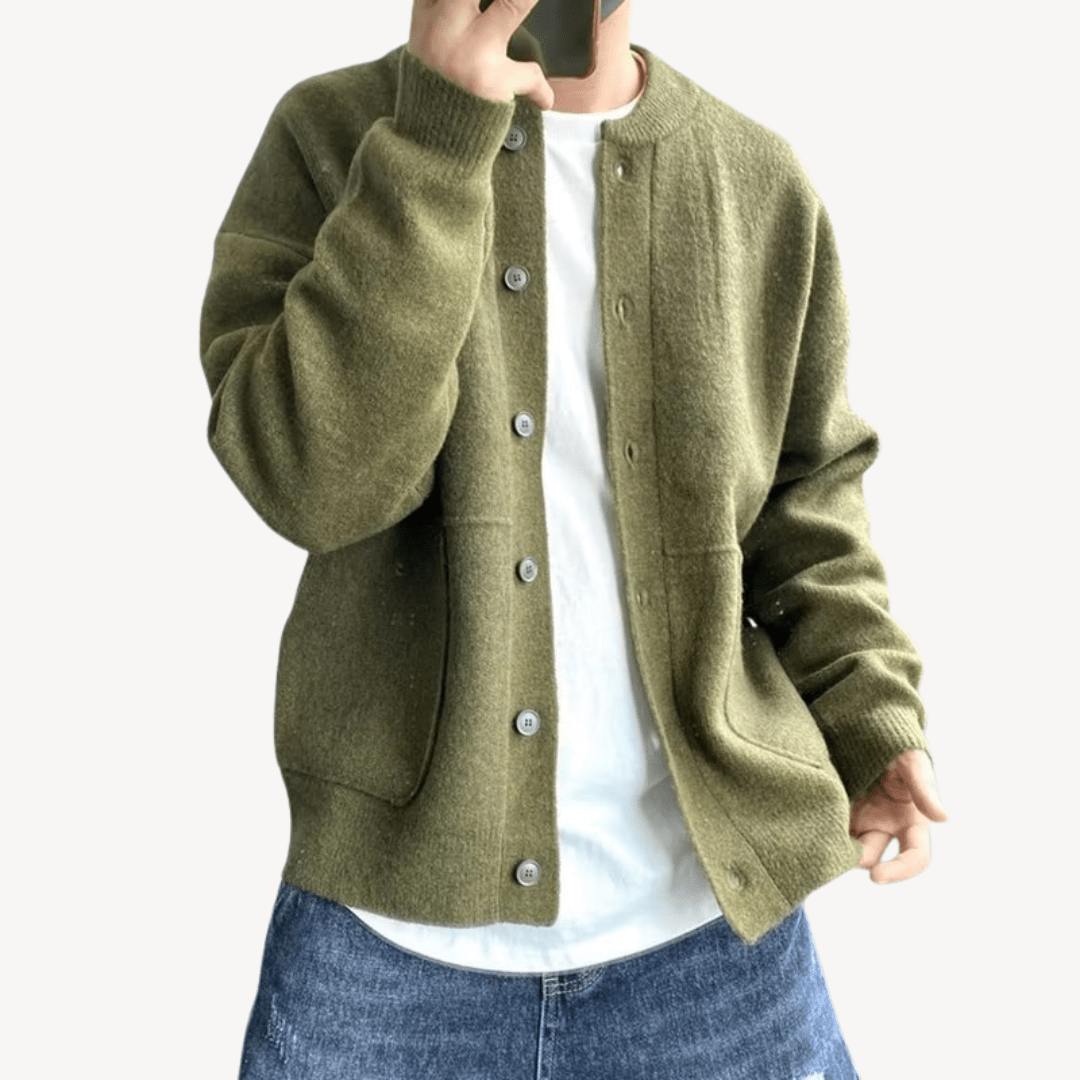 Men’s Cardigan with Button Front | Crew Neck - Mason Luxor