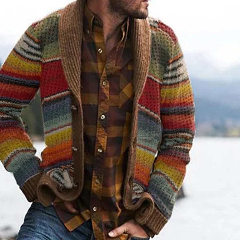 Men’s Multicolour Cardigan With Stripe Pattern | Knit - Mason Luxor