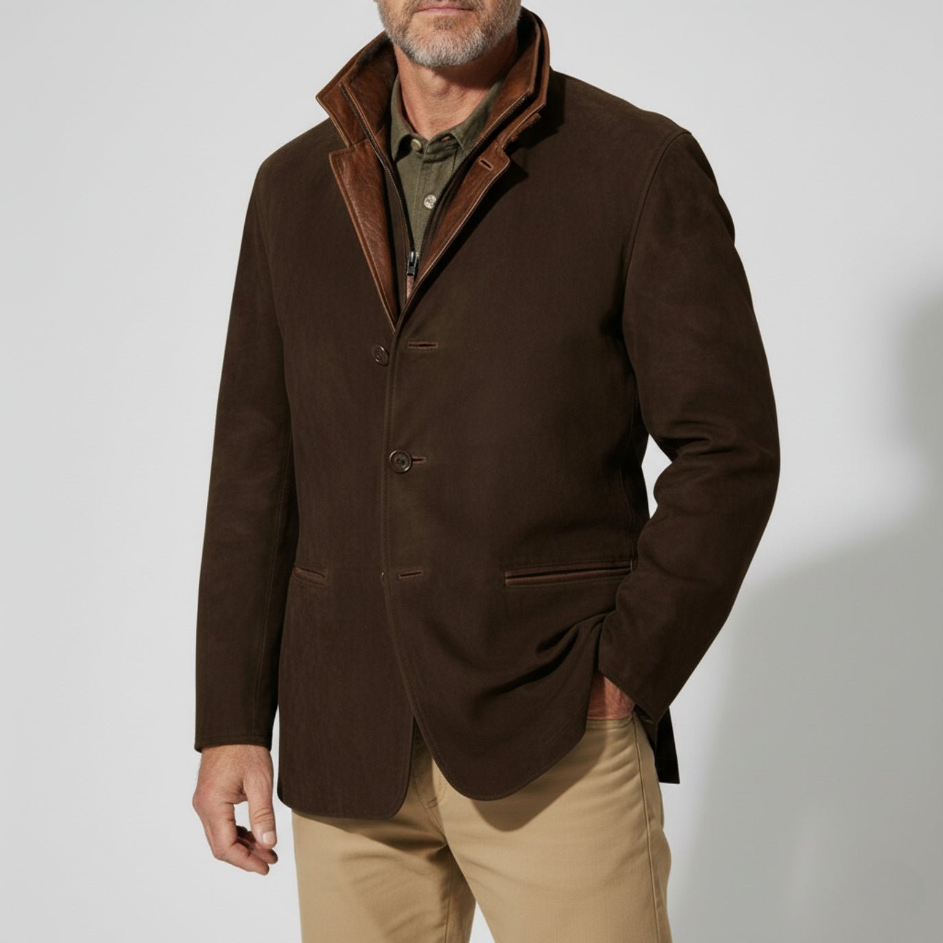 Men’s Suede Jacket With Button Front | Casual - Mason Luxor