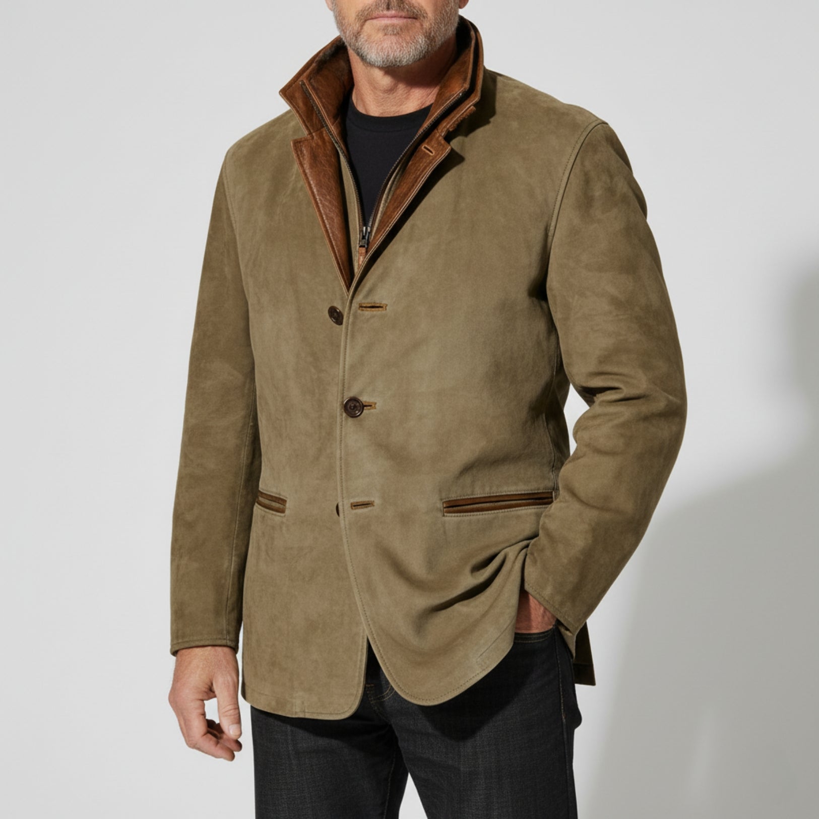 Men’s Suede Jacket With Button Front | Casual - Mason Luxor