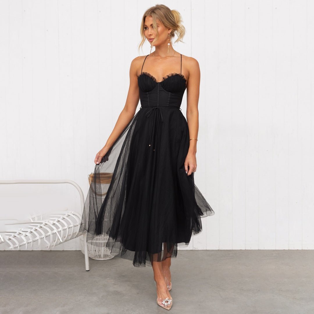 Tulle Corset Midi Dress – Romantic Mesh Bustier Gown - Mason Luxor