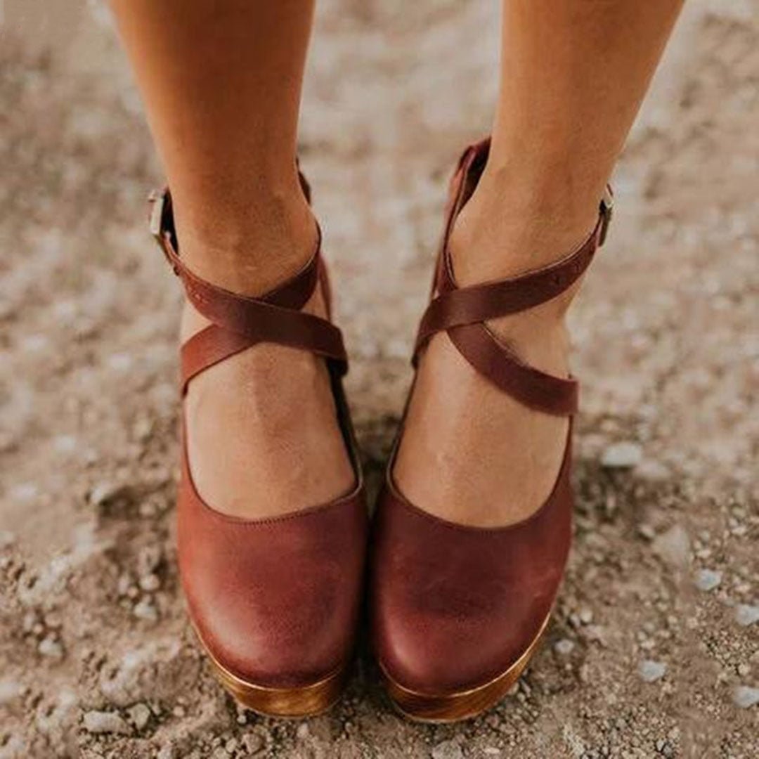 Valen | Women’s Leather Wedge Heels – Closed Toe & Strap - Mason Luxor