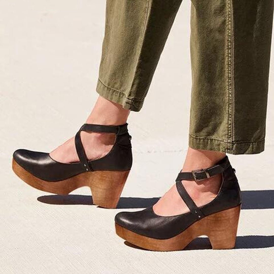 Valen | Women’s Leather Wedge Heels – Closed Toe & Strap - Mason Luxor