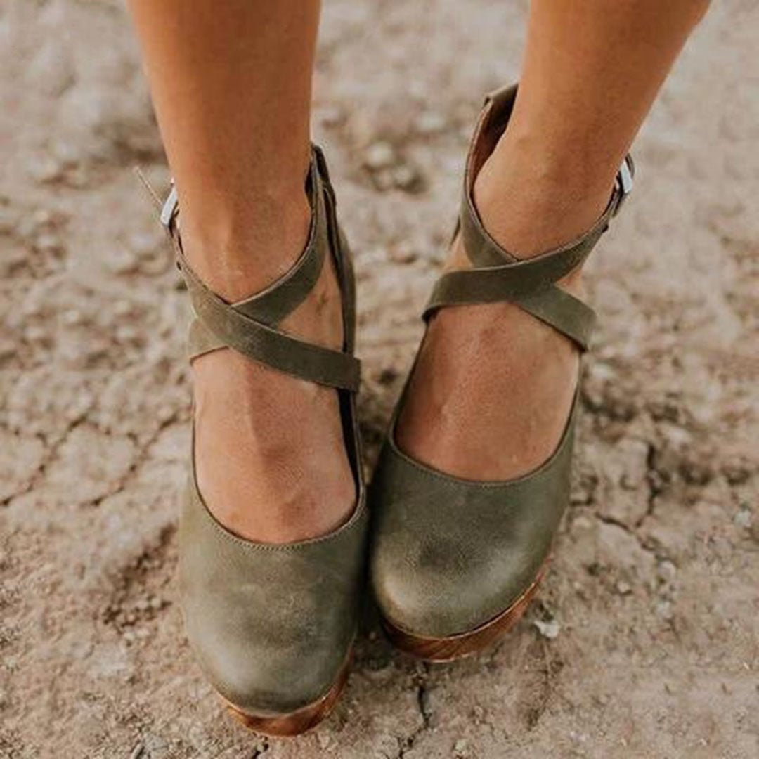 Valen | Women’s Leather Wedge Heels – Closed Toe & Strap - Mason Luxor