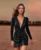 Women’s Black Sequin Dress With Deep V Neck | Party - Mason Luxor