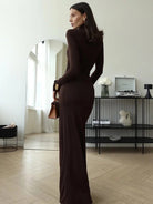 Women’s Brown Evening Dresses With Ruched Waist | Maxi - Mason Luxor