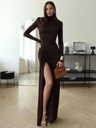Women’s Brown Evening Dresses With Ruched Waist | Maxi - Mason Luxor