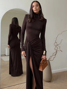 Women’s Brown Evening Dresses With Ruched Waist | Maxi - Mason Luxor