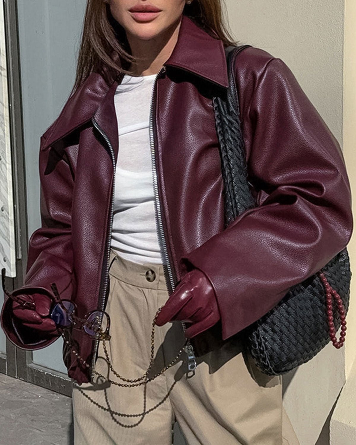 Women’s Burgundy Bomber Jacket With Zip Front Design | Winter - Mason Luxor