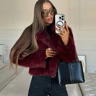 Women’s Burgundy Cropped Fur Coat With Wide Collar | Chic - Mason Luxor