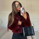 Women’s Burgundy Cropped Fur Coat With Wide Collar | Chic - Mason Luxor