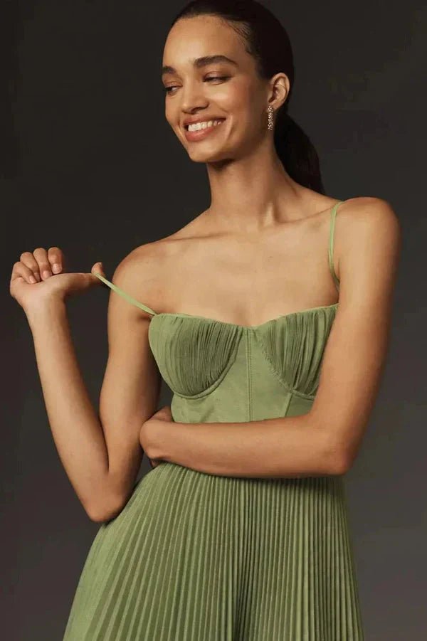 Women’s Green Cocktail Dresses With Pleated Skirt | Summer - Mason Luxor