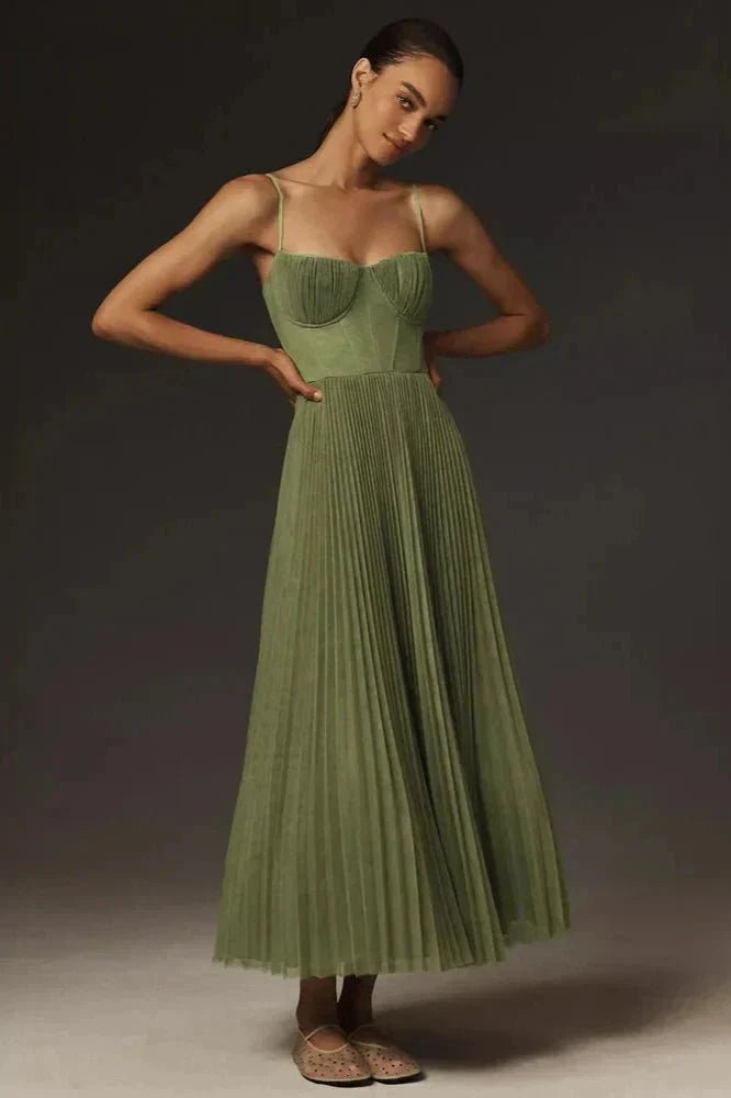 Women’s Green Cocktail Dresses With Pleated Skirt | Summer - Mason Luxor