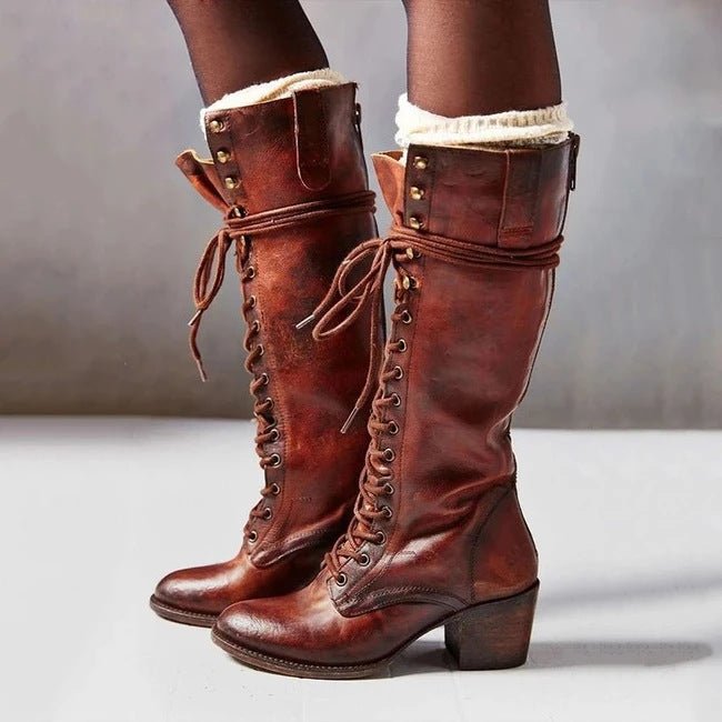 Women’s Knee High Boots With Lace - Up Front | Western - Mason Luxor