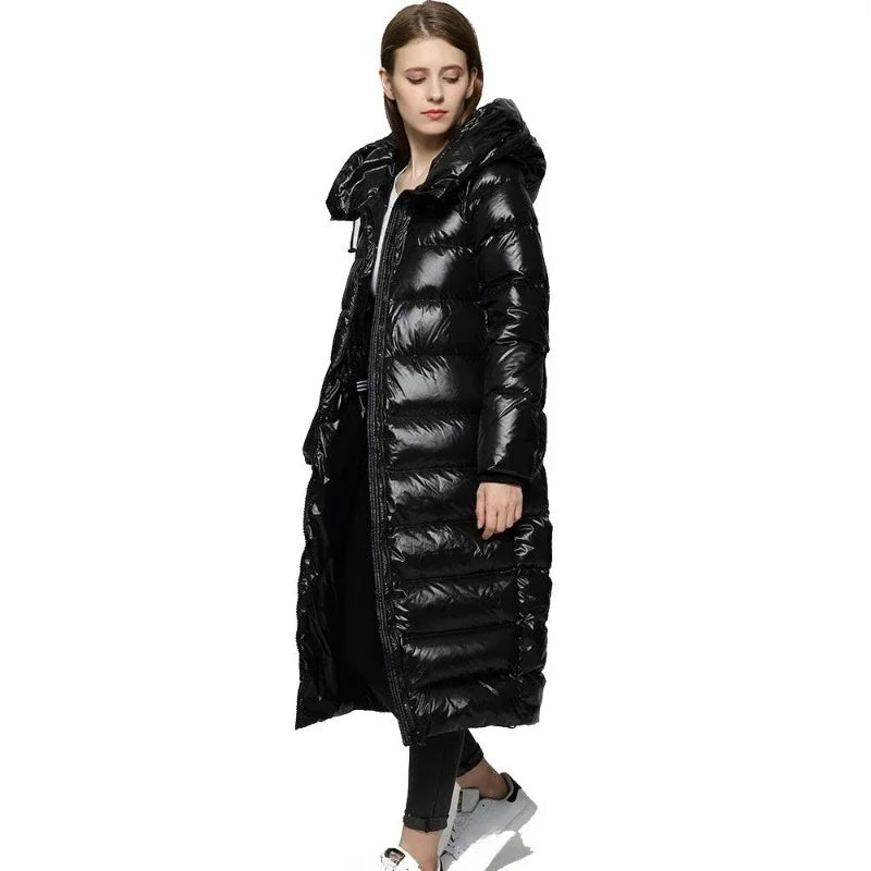 Women’s Longline Puffer Jacket With Hood | Black - Mason Luxor