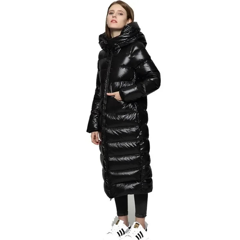 Women’s Longline Puffer Jacket With Hood | Black - Mason Luxor