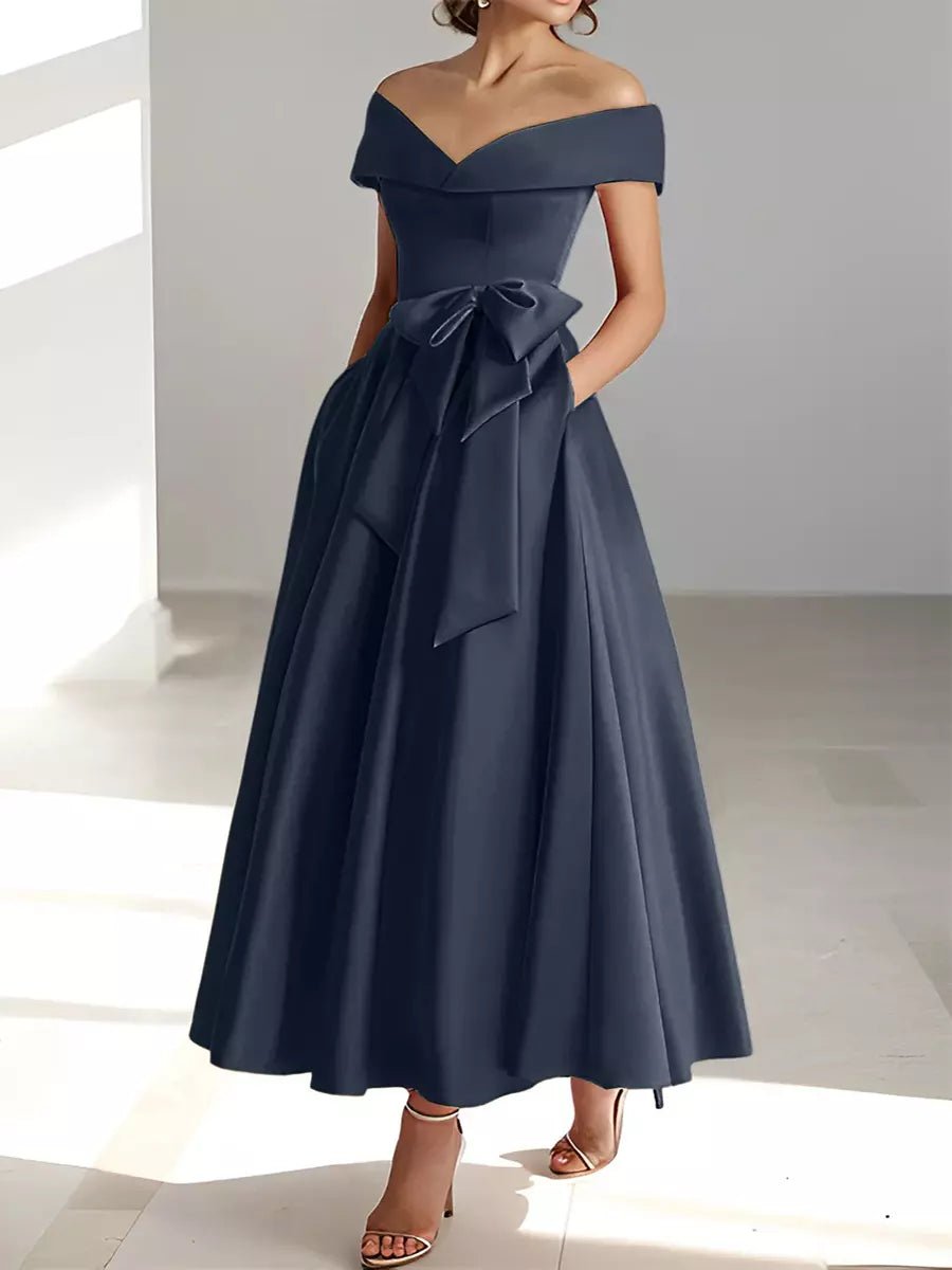 Women’s Navy Bridesmaid Dresses With Off Shoulder Design | Evening - Mason Luxor