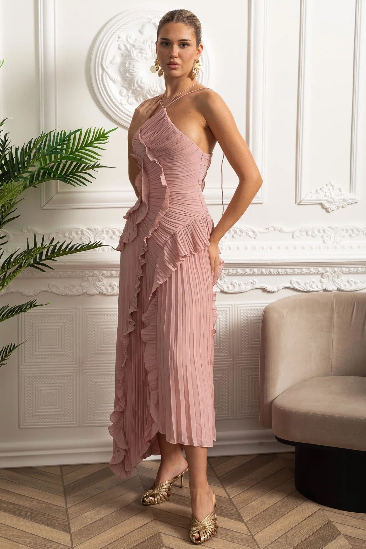 Women’s Pink Bridesmaid Dresses With Pleated Ruffle Design | Summer - Mason Luxor