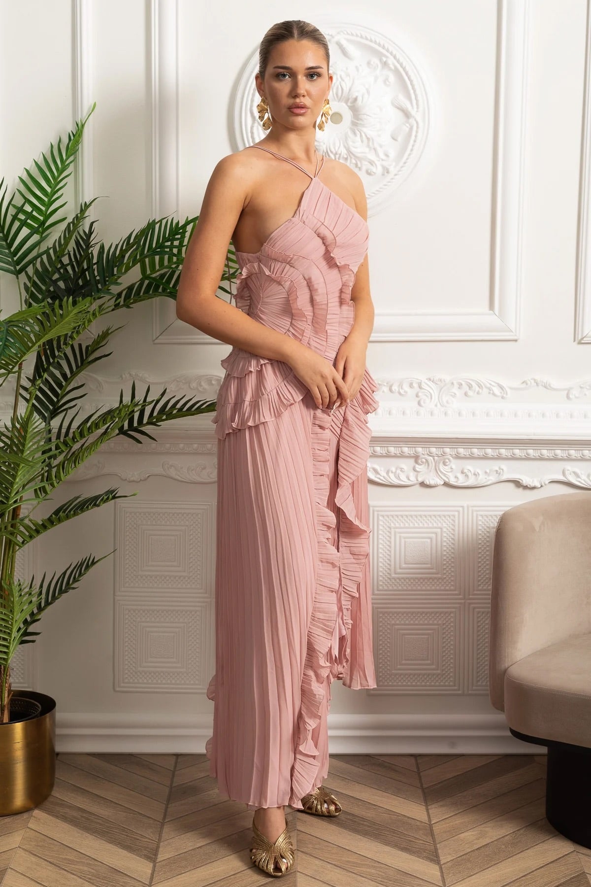 Women’s Pink Bridesmaid Dresses With Pleated Ruffle Design | Summer - Mason Luxor