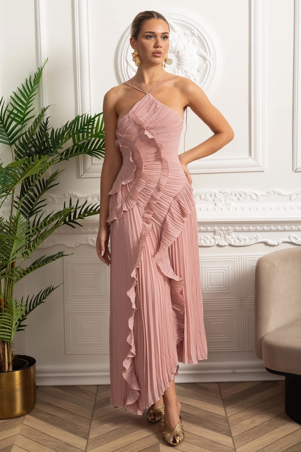 Women’s Pink Bridesmaid Dresses With Pleated Ruffle Design | Summer - Mason Luxor