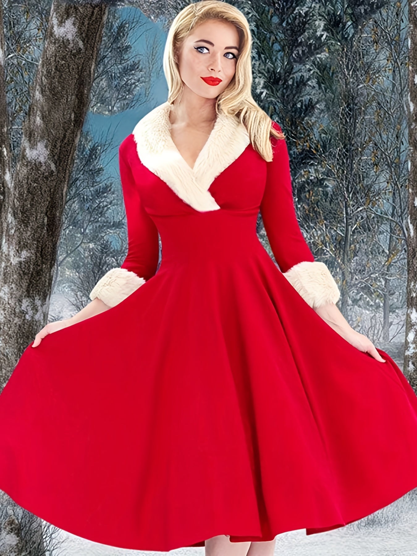 Women’s Red Fur Trim Dress for Christmas Party | Winter - Mason Luxor