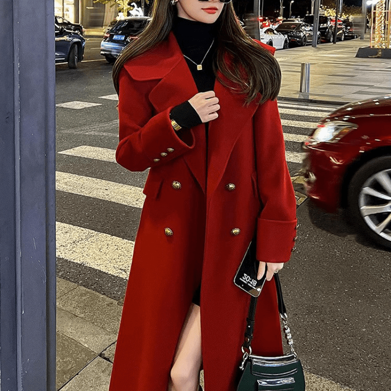 Women’s Red Trench Coat With Double Buttons | Winter - Mason Luxor