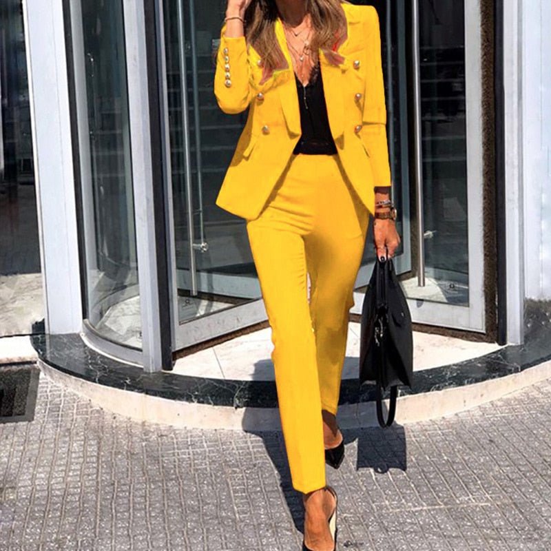 Women’s Suits Tailored Fit With Gold Button Blazer | Set - Mason Luxor