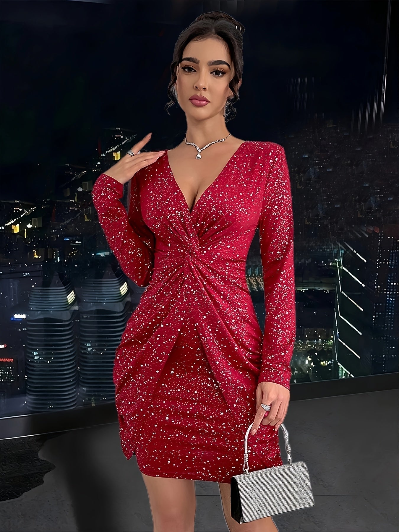 Women’s V Neck Bodycon Dress for Christmas Party | Evening - Mason Luxor