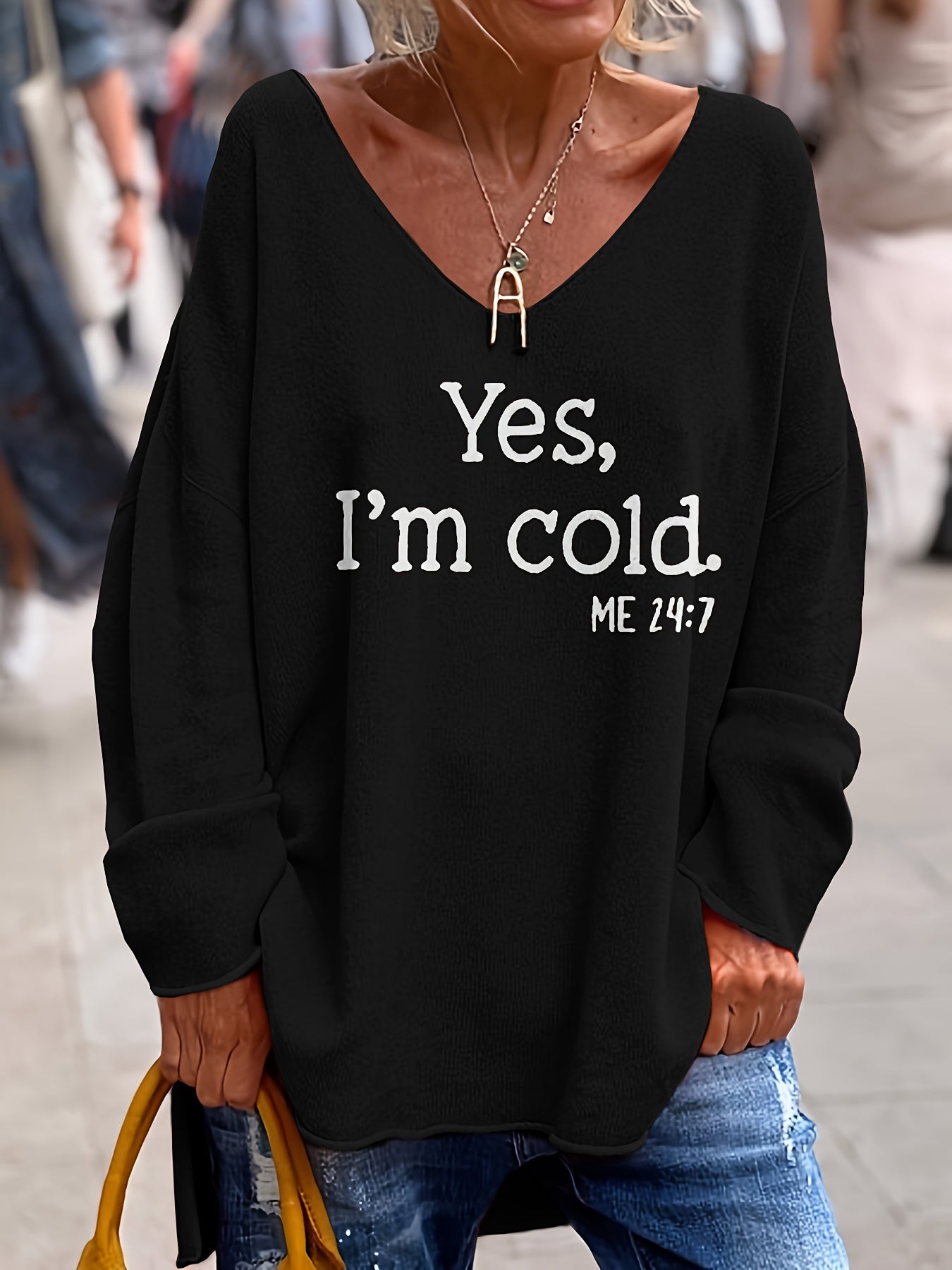 Women’s V Neck Jumpers With Text Print | Winter - Mason Luxor
