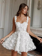 Women’s Wedding Dresses With 3D Floral Design | White - Mason Luxor