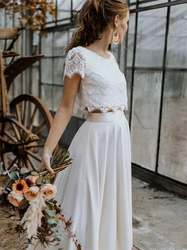 Women’s Wedding Dresses With Lace Crop Top | White - Mason Luxor